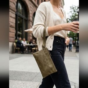 Able Rachel Olive Leather Wristlet